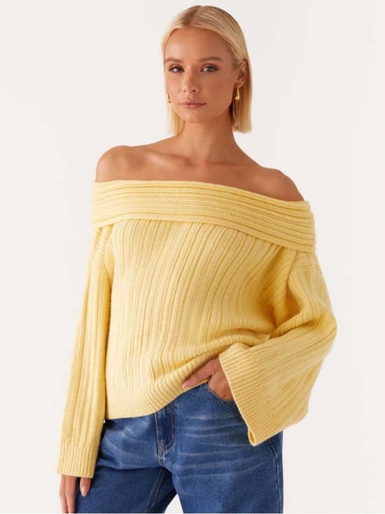 Peppermayo Sweaters - Peppermayo Federico Off The Shoulder Knit Sweater In Lemon